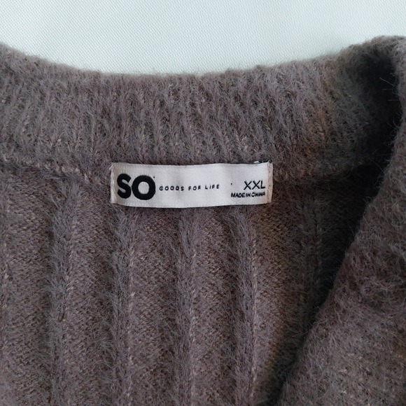 Womens Sweater XXL Brown Ribbed Nylon Acrylic Fuzzy Knit So Brand Crew Neck - Picture 6 of 7